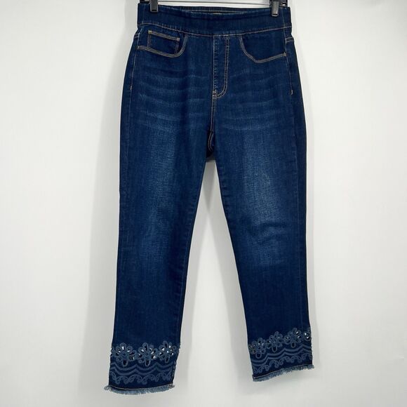Soft Surroundings Jeans Petite S Ultimate Pull On Laser Cut Raw Hems Straight - Picture 1 of 13